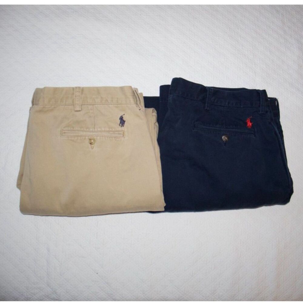 2 PAIRS - VINTAGE Polo Ralph Lauren Men's Chinos Navy Beige 38x30